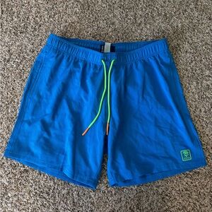 Broken Threads Blue Swim Trunks | Men’s Quick Dry Shorts w/ Neon Drawstring